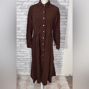 Fads Vintage Brown Long Sleeve Lagenlook Button-Up Dress